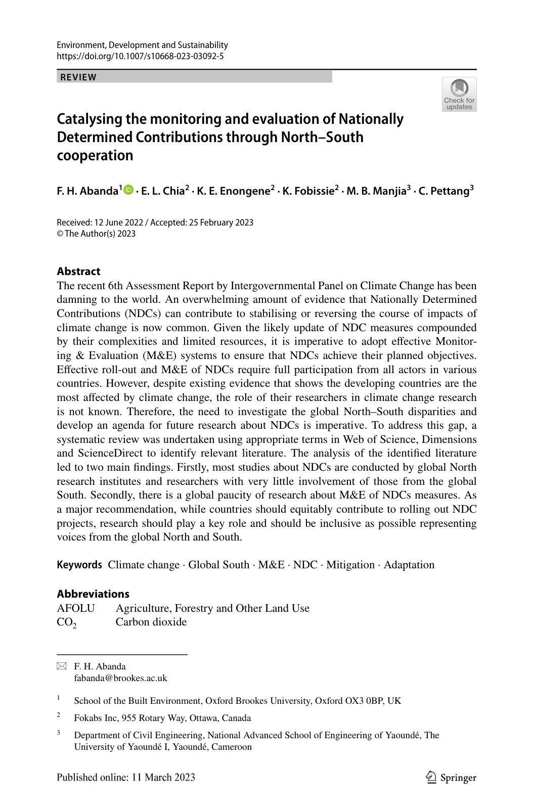 First page of Catalysing the monitoring and evaluation