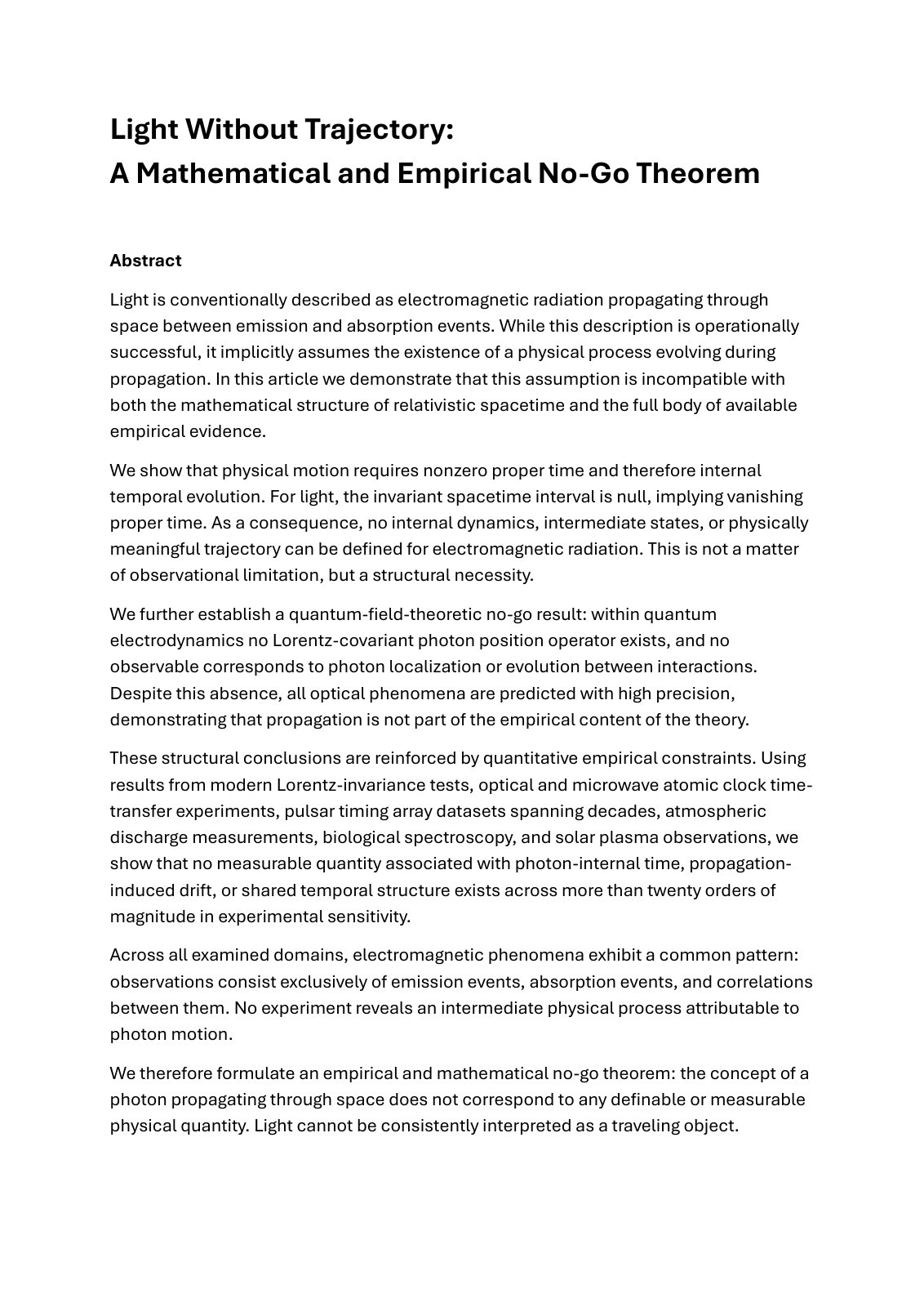 First page of Light Without Trajectory A Mathematical