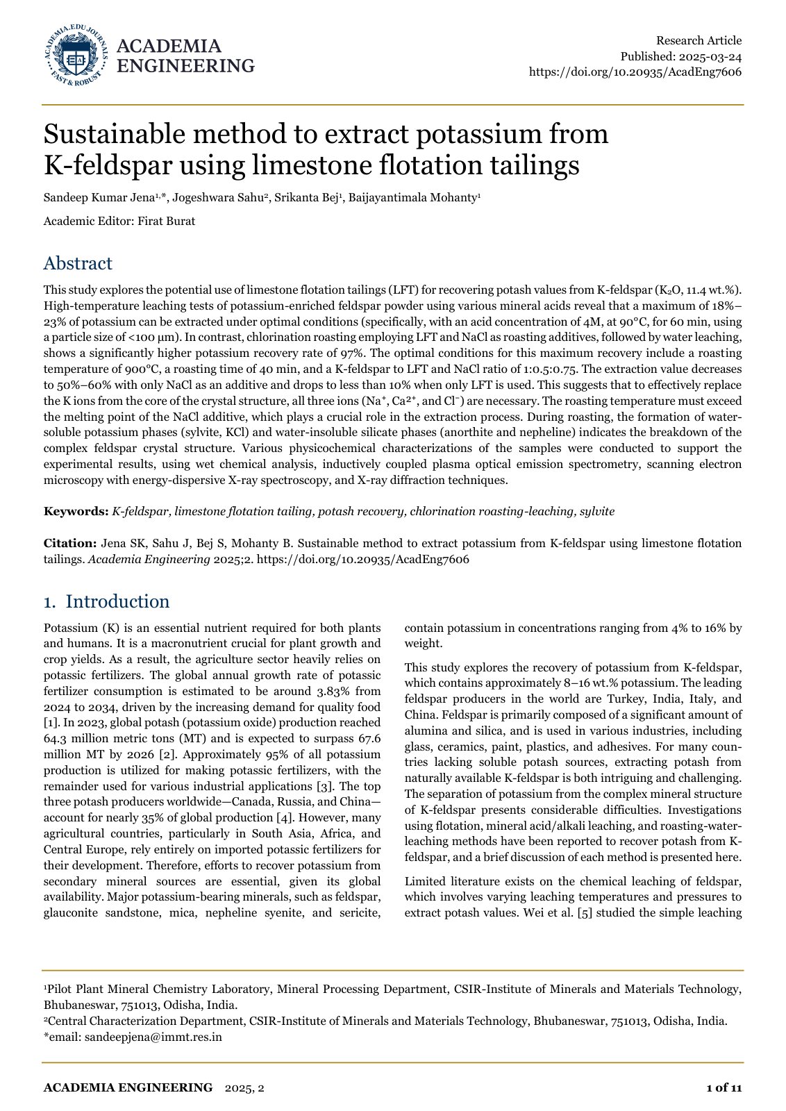 First page of Sustainable method to extract potassium