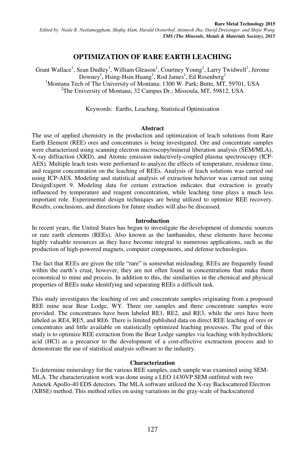 First page of Optimization of Rare Earth Leaching