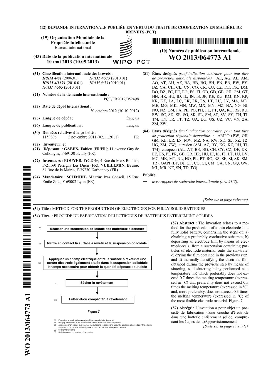 First page of METHOD FOR THE PRODUCTION OF ELECTRODES FOR FULLY SOLID BATTERIES