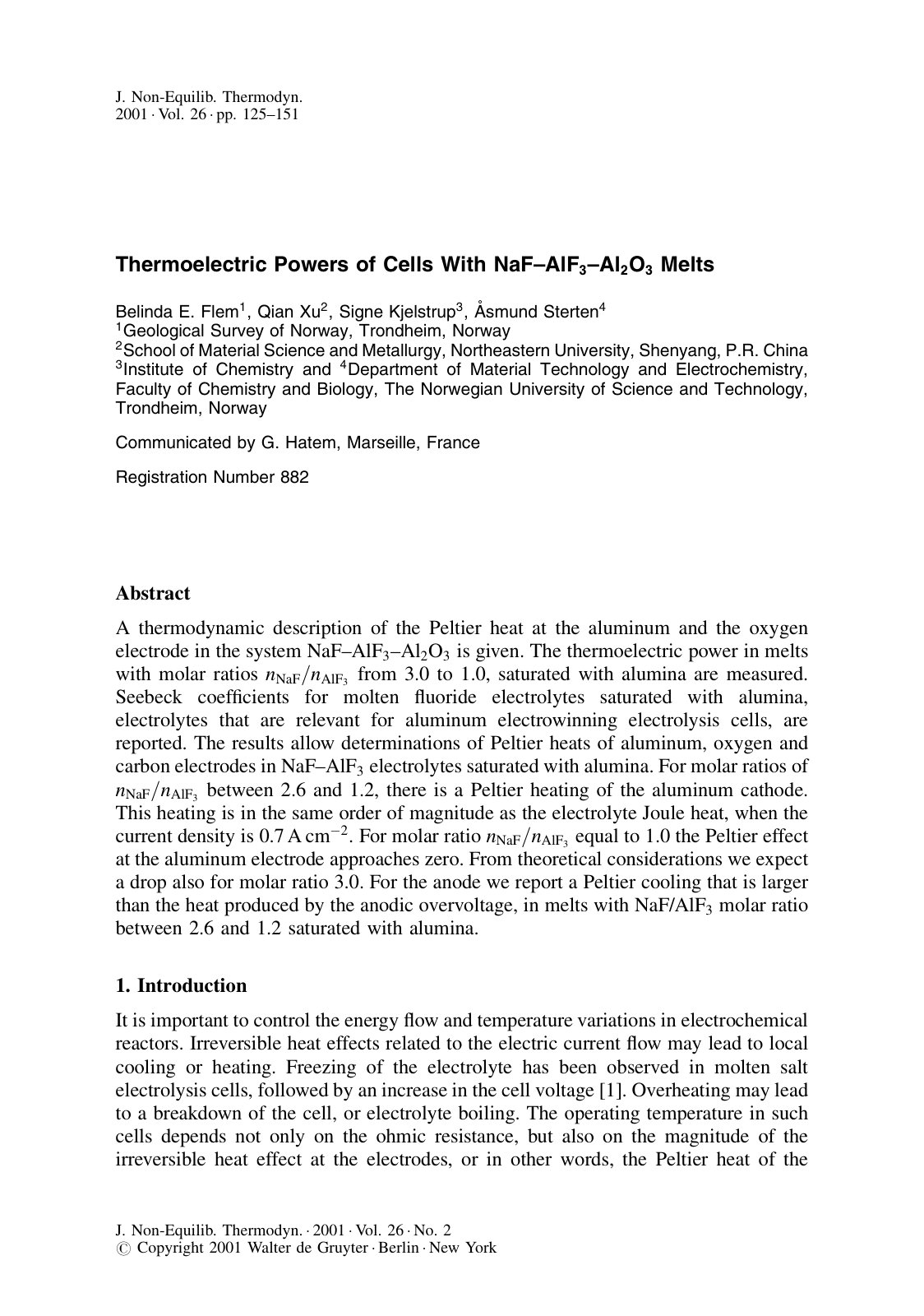 First page of Thermoelectric Powers of Cells With NaF