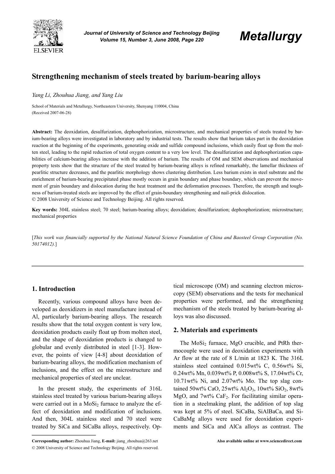 First page of Strengthening mechanism of steels treate