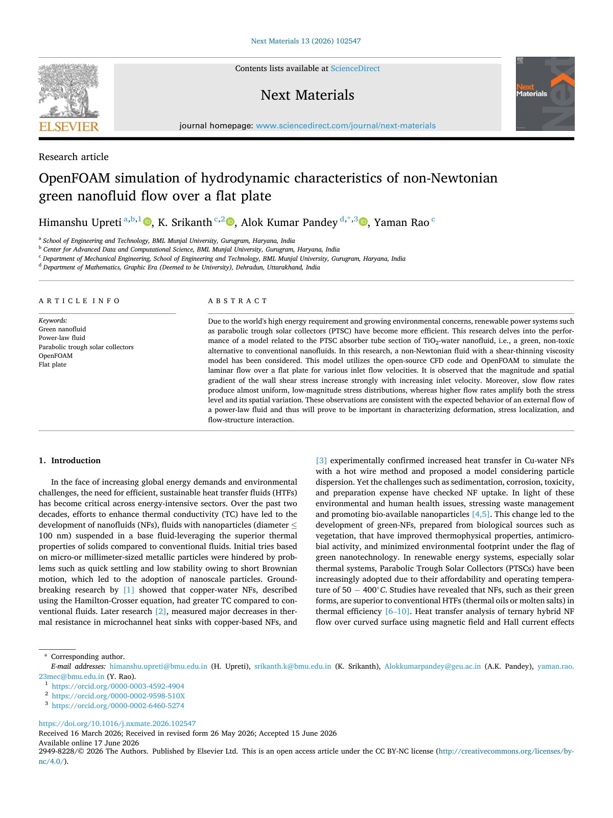 First page of OpenFOAM simulation of hydrodynamic characteristics of non New 2026 Next Mat