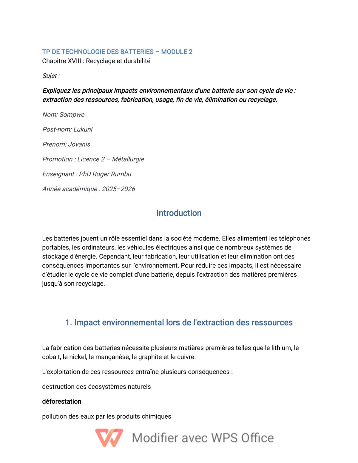 First page of TP . TECHNOLOGIE DE BATT..  (1)