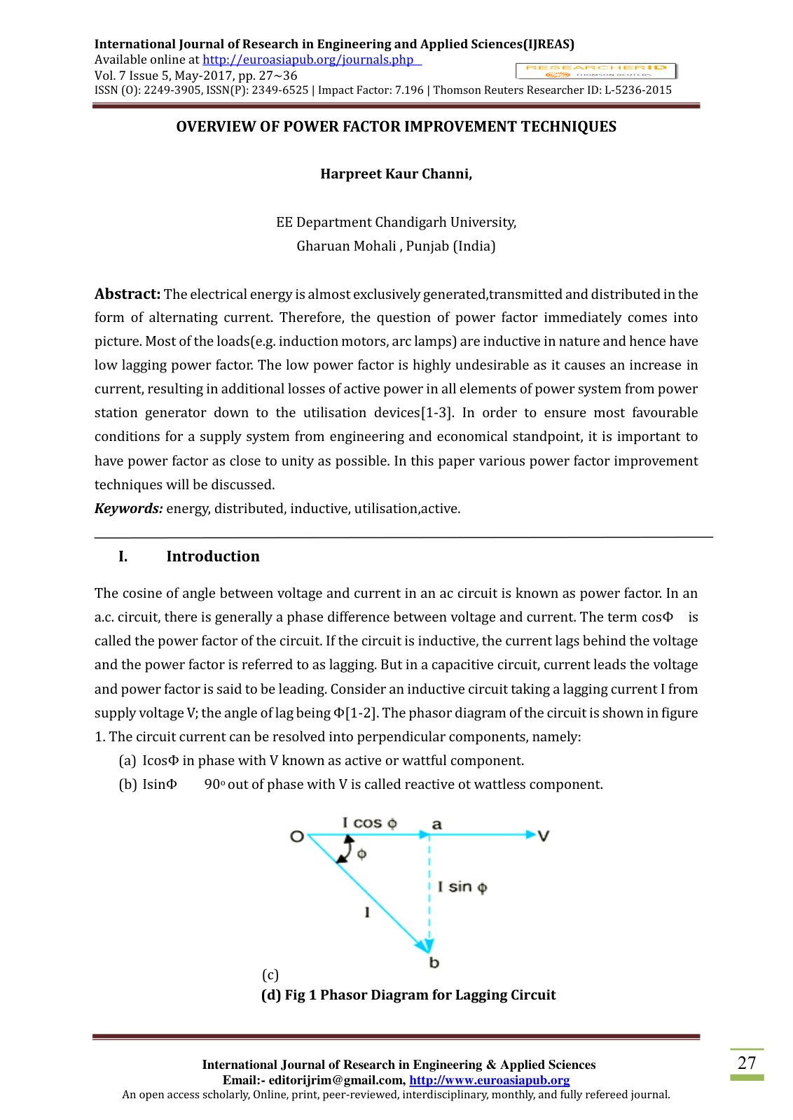 First page of OVERVIEW OF POWER FACTOR IMPROVEMENT TEC