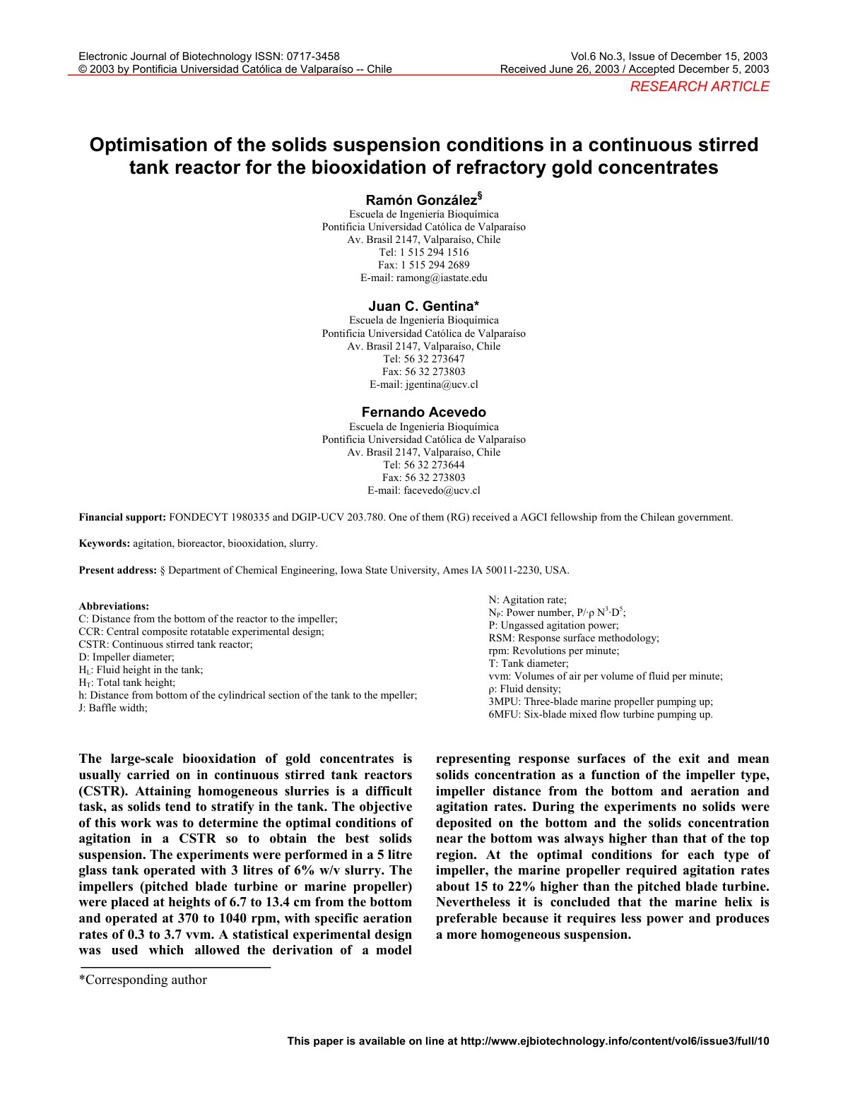 First page of Optimisation of the solids suspension co
