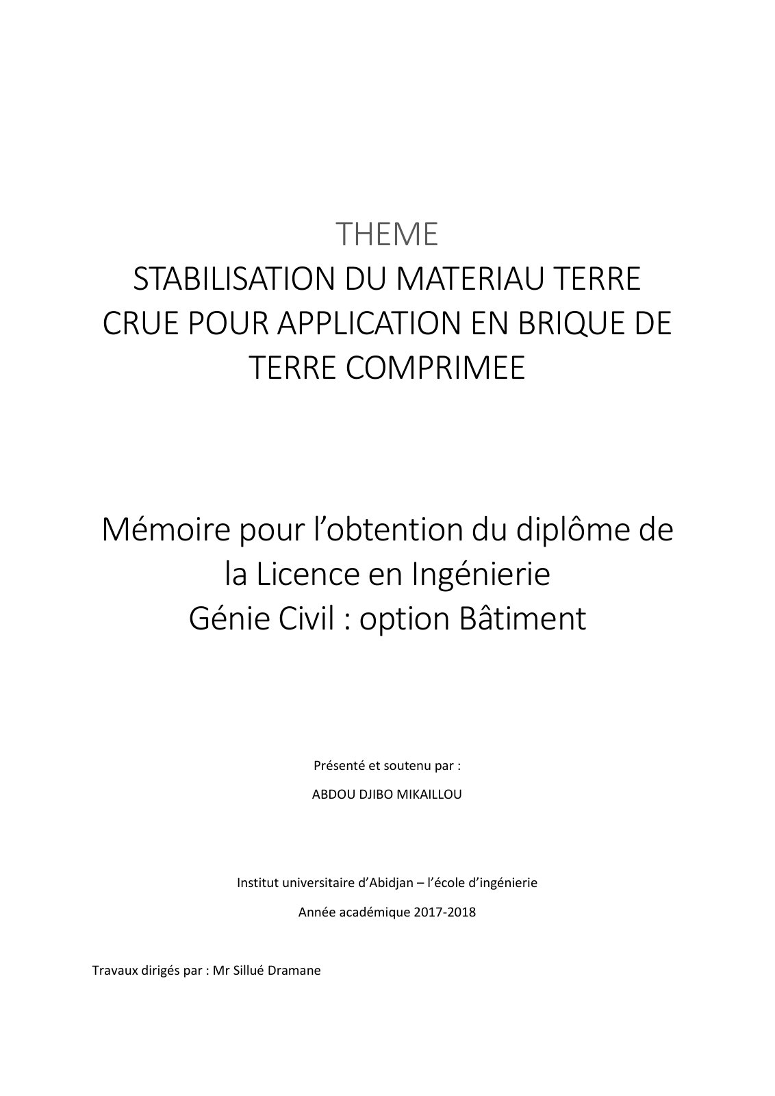 First page of MEMOIRE DE FIN D ETUDES Enr