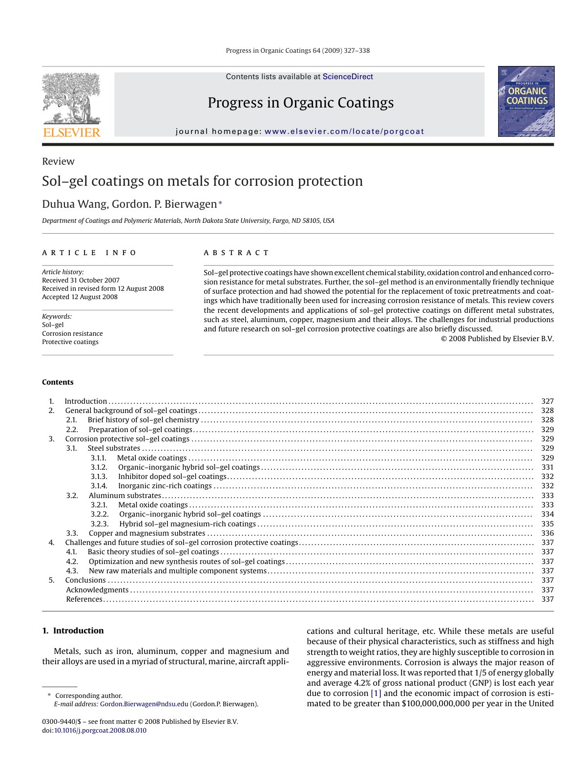 First page of Sol gel coatings on metals for corrosion