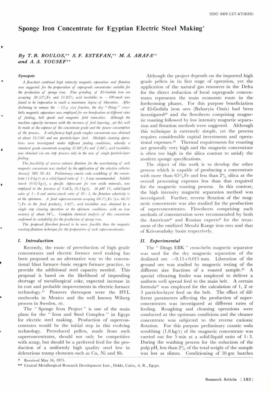 First page of Sponge Iron Concentrate for Egyptian Ele