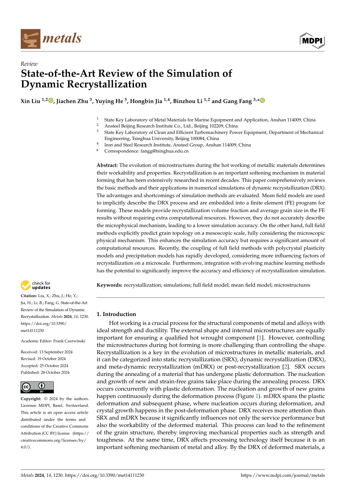 First page of State-of-the-Art Review of the Simulation of Dynamic Recrystallization
