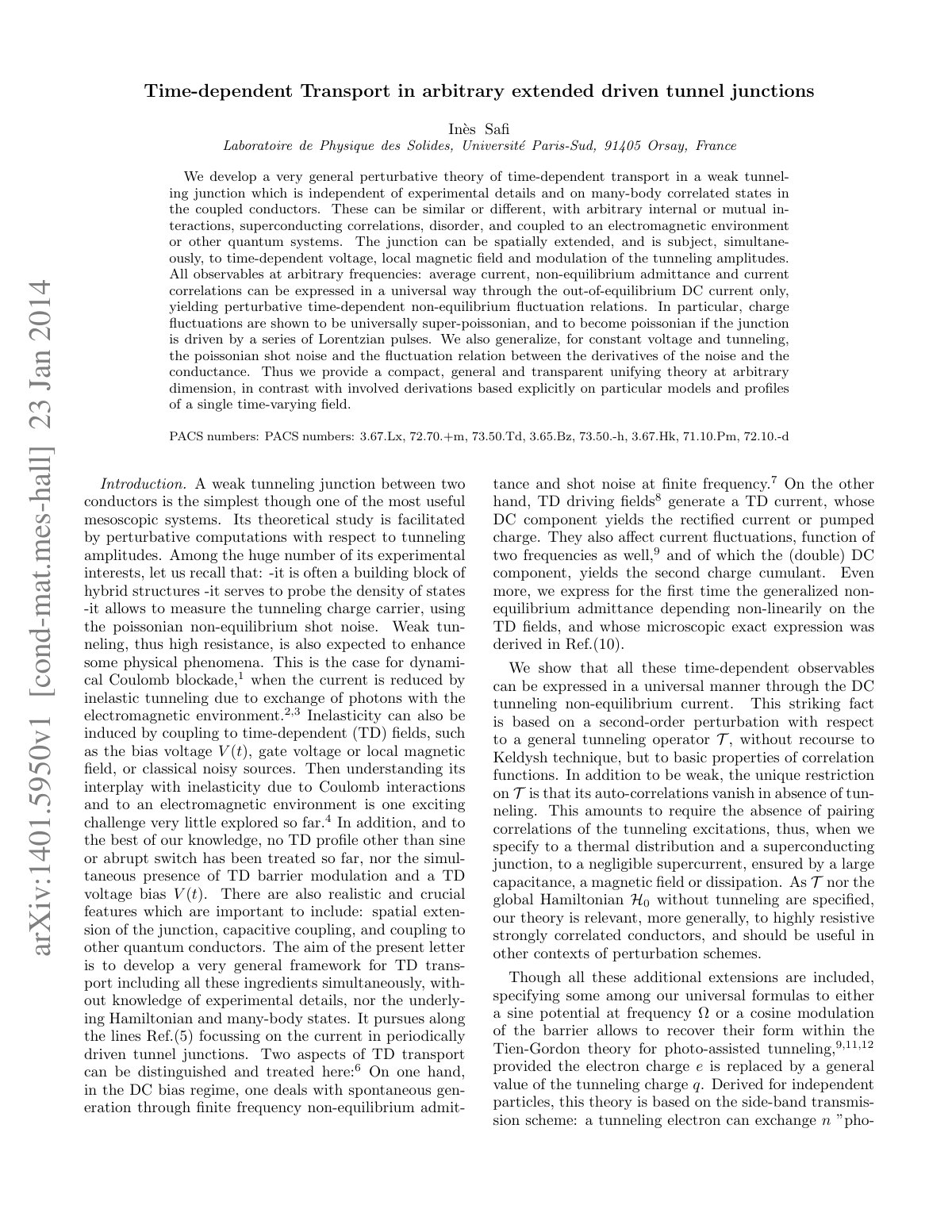 First page of Time-dependent Transport in arbitrary extended driven tunnel junctions