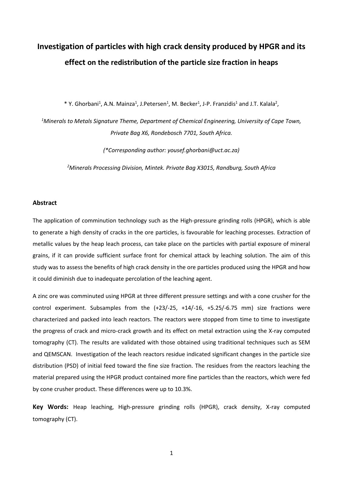 First page of Investigation of particles with high cra