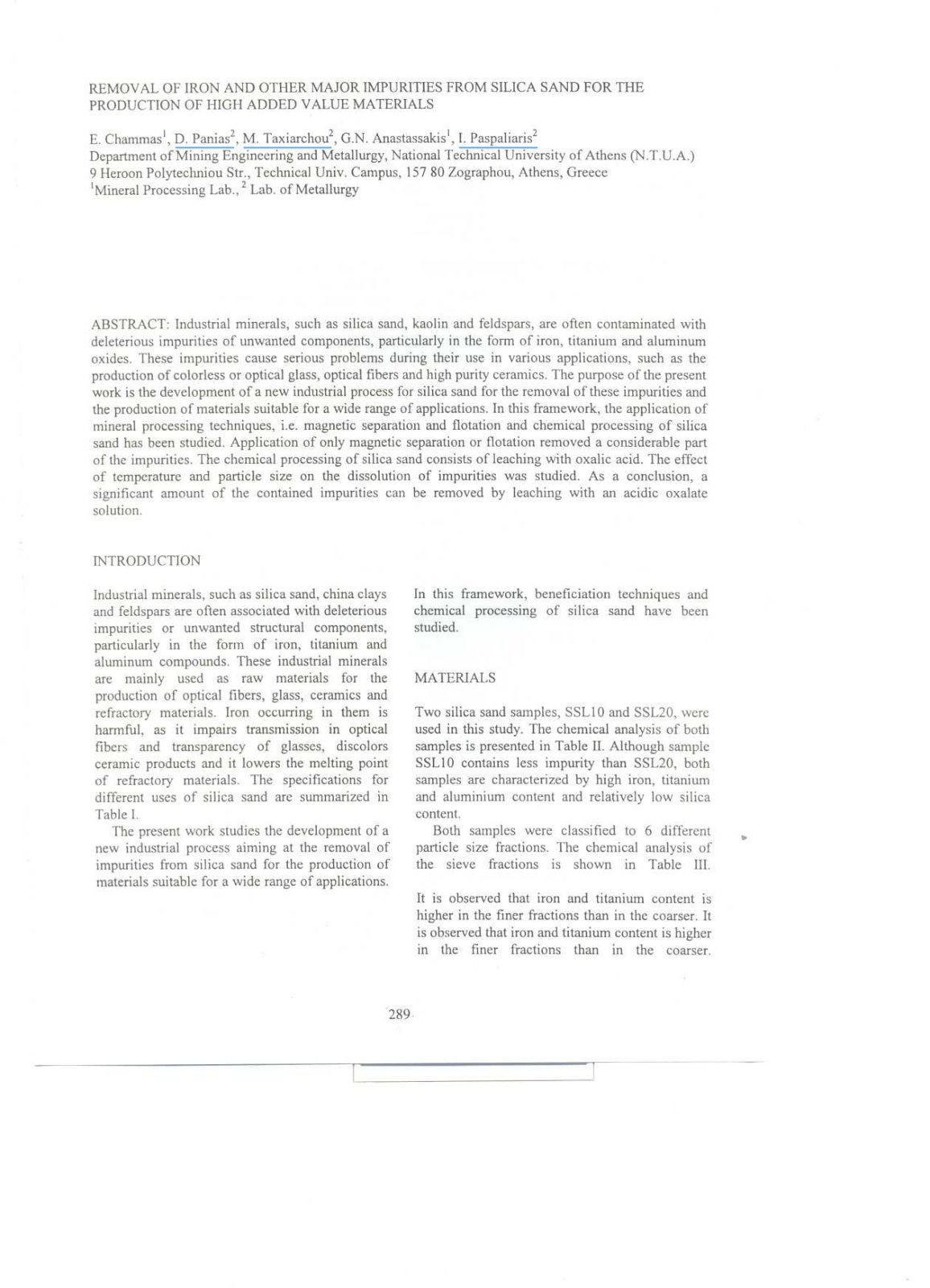 First page of Removal of iron and other major impuriti