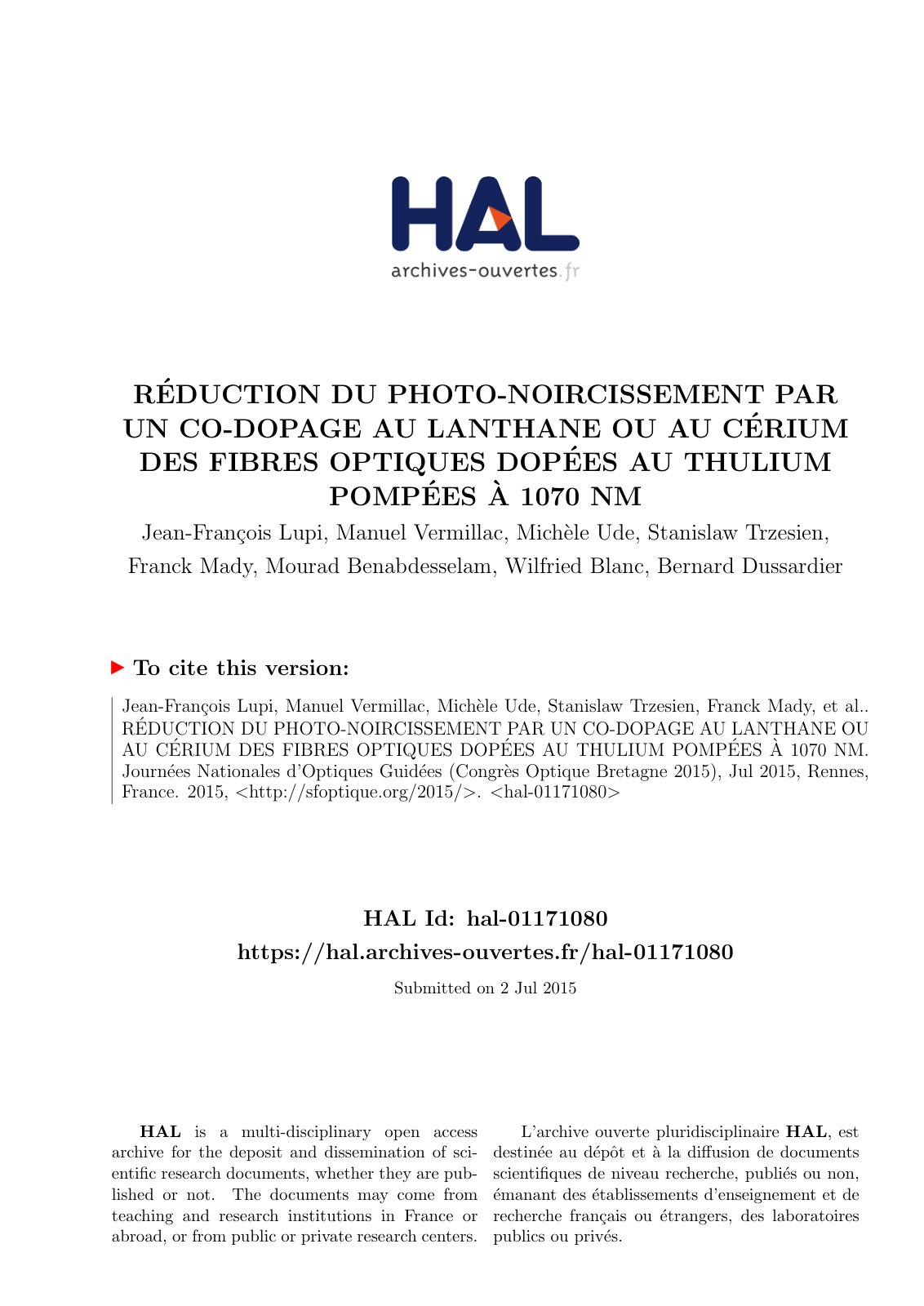 First page of Reduction Du Photo Noircissement Par Un