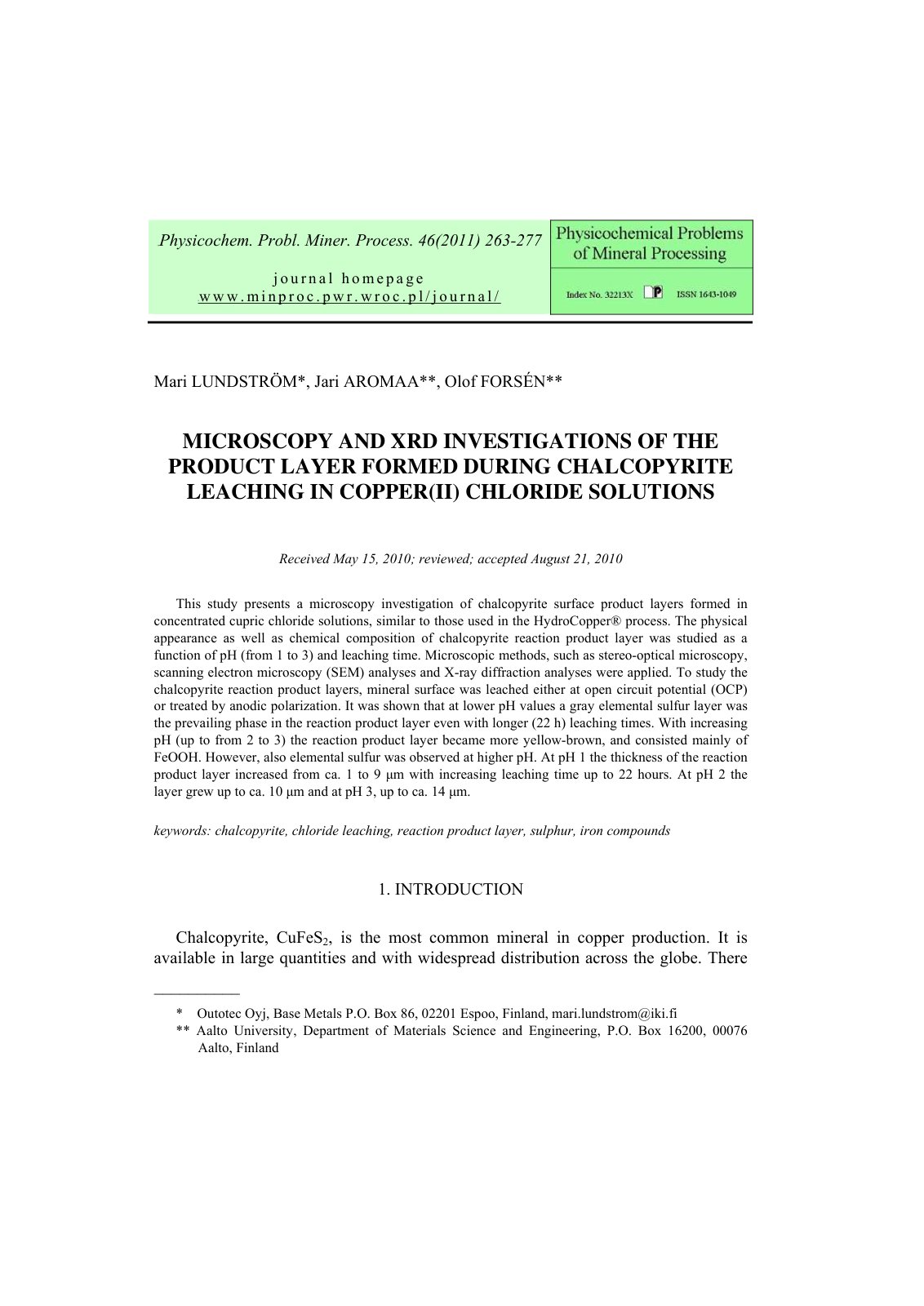 First page of Microscopy and XRD Investigations of the