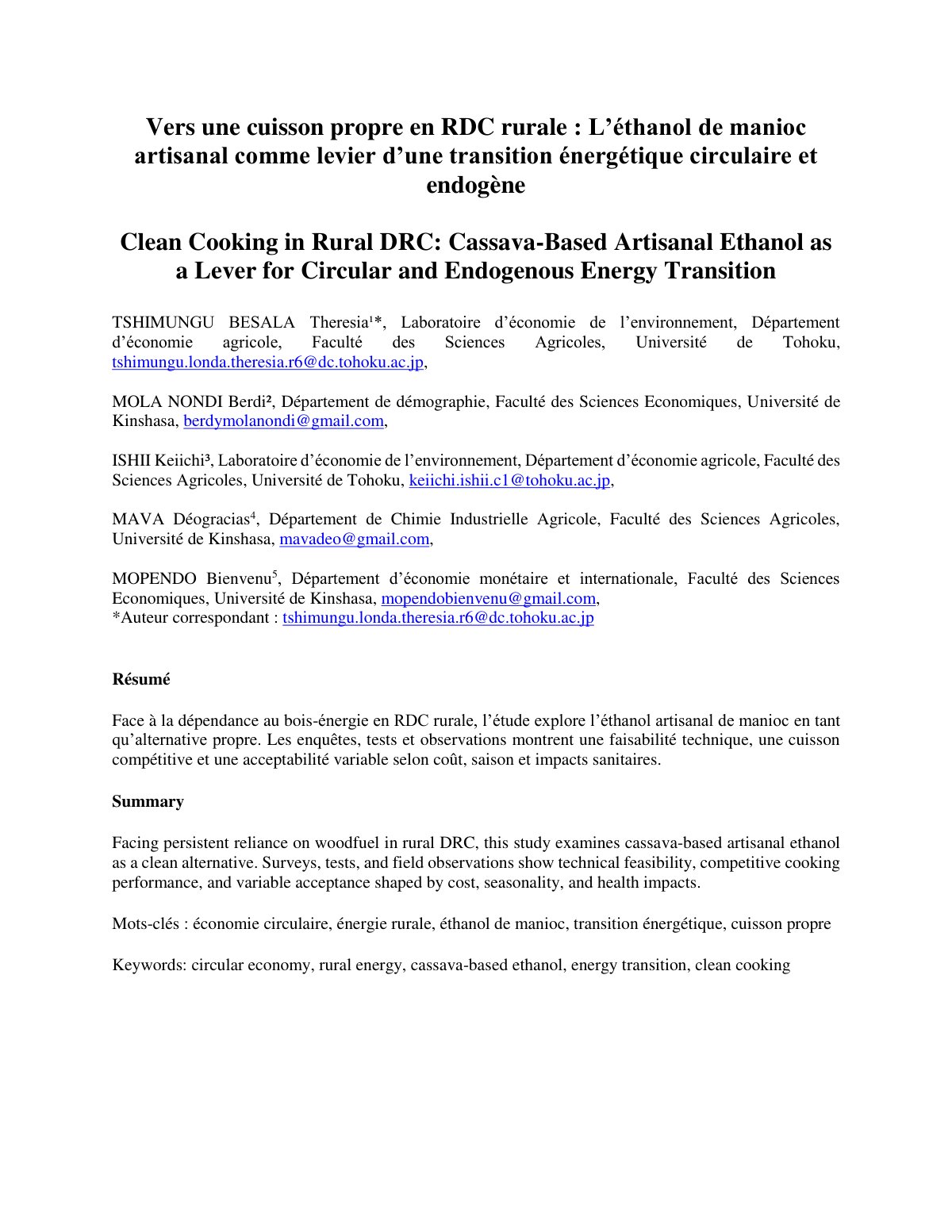 First page of VersunecuissonpropreenRDCruraleLthanoldemaniocartisanalcommelevierdunetransitionnergtiquecirculaireetendogne