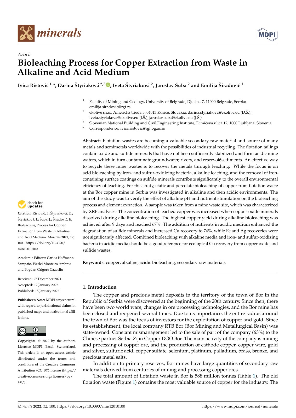 First page of Bioleaching Process for Copper Extractio