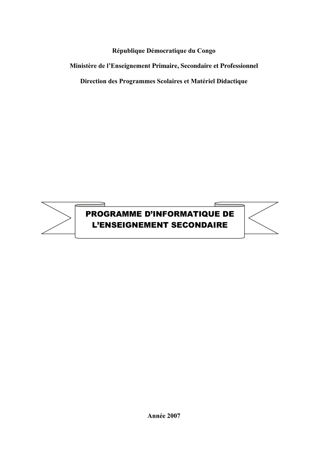 First page of INFORMATIQUE ENSEIGNEMENT SECONDAIRE