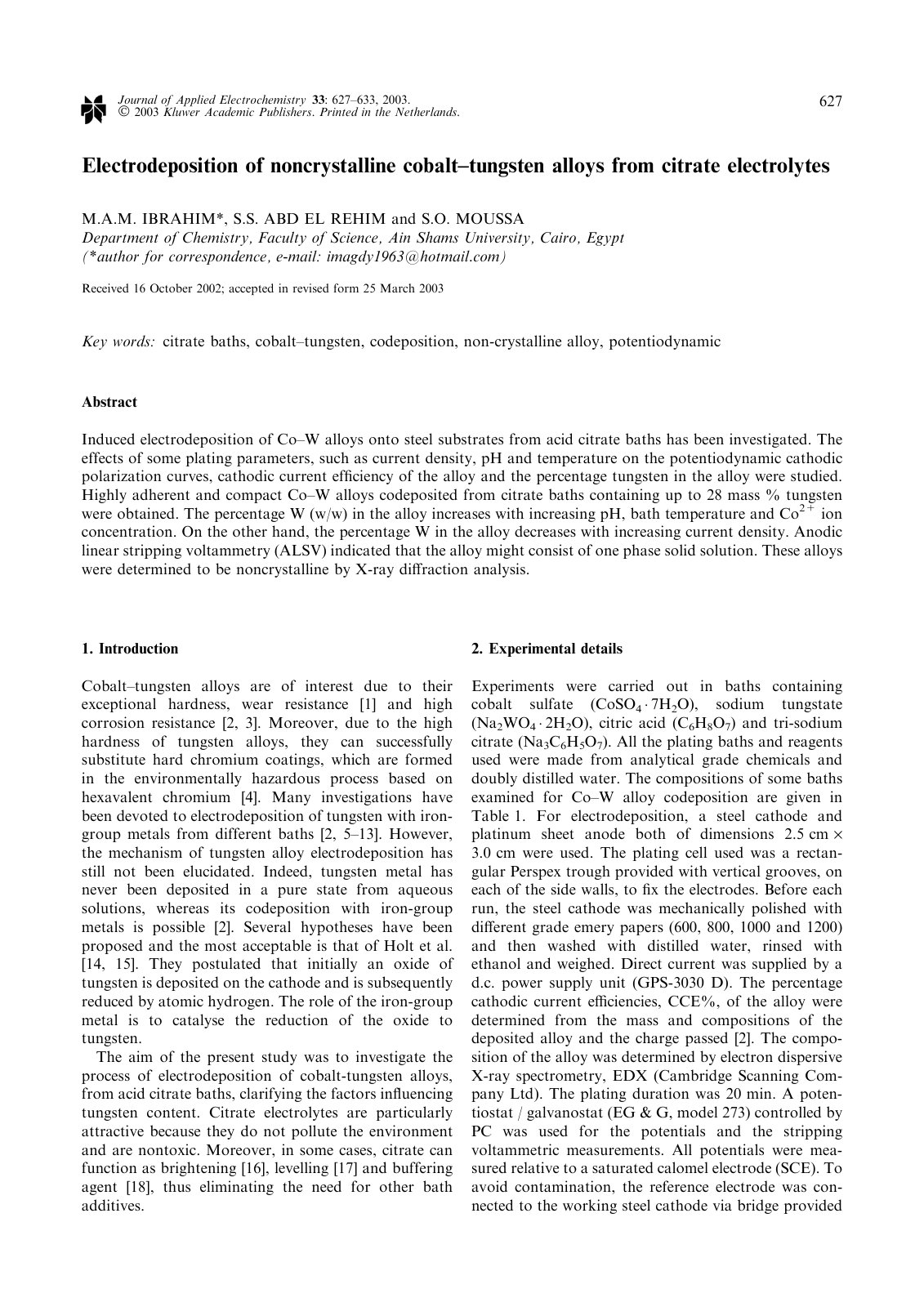 First page of Electrodeposition of noncrystalline coba