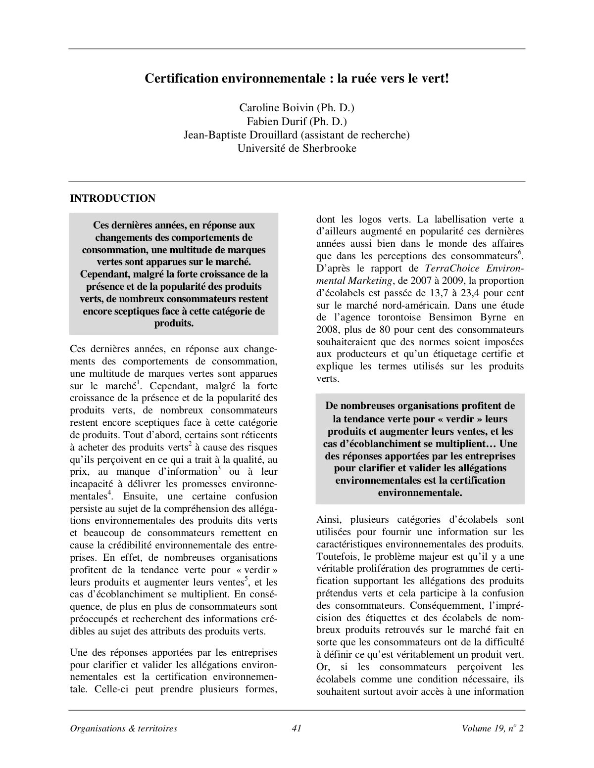 First page of Certification environnementale la ruee v