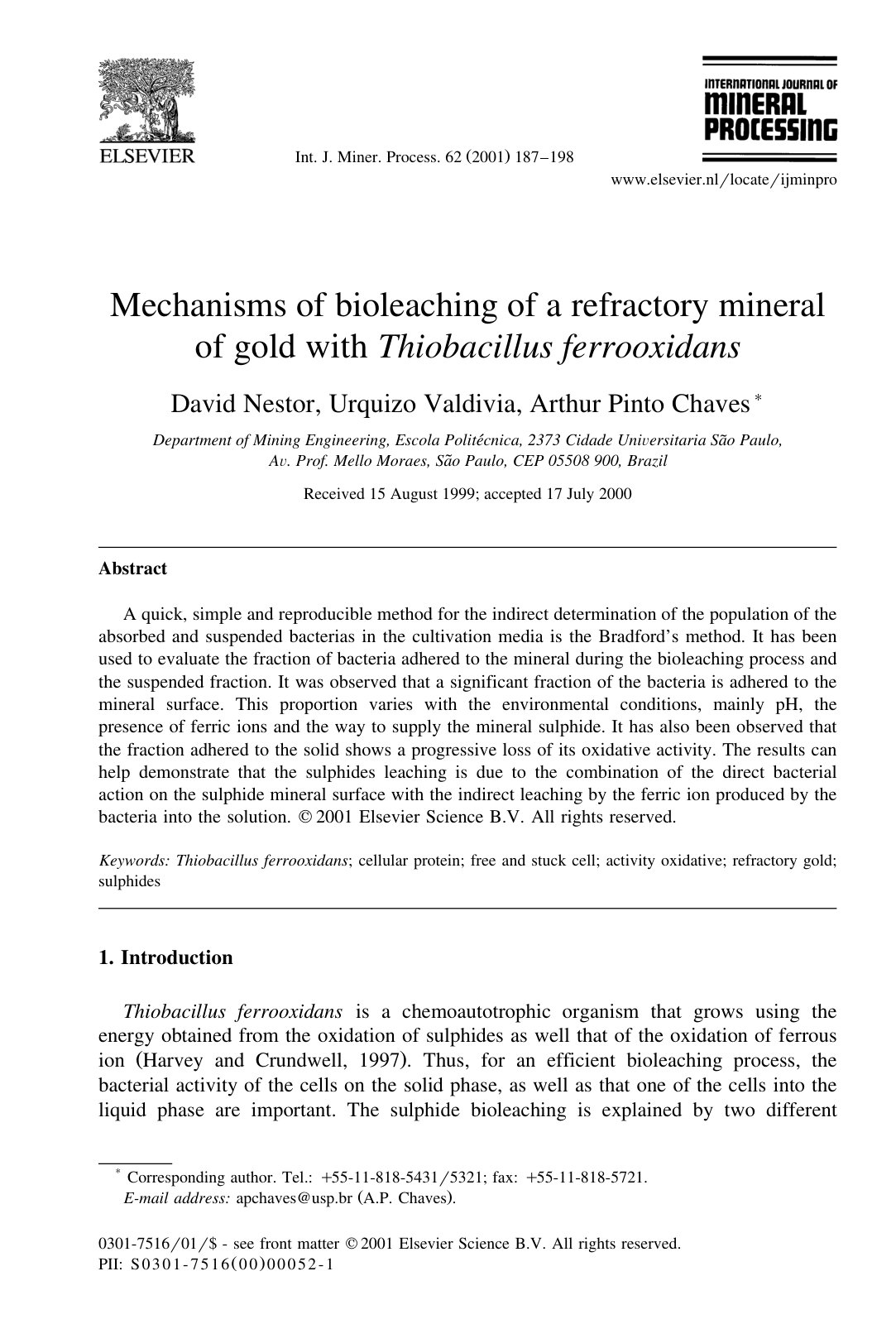 First page of Mechanisms of bioleaching of a refractor