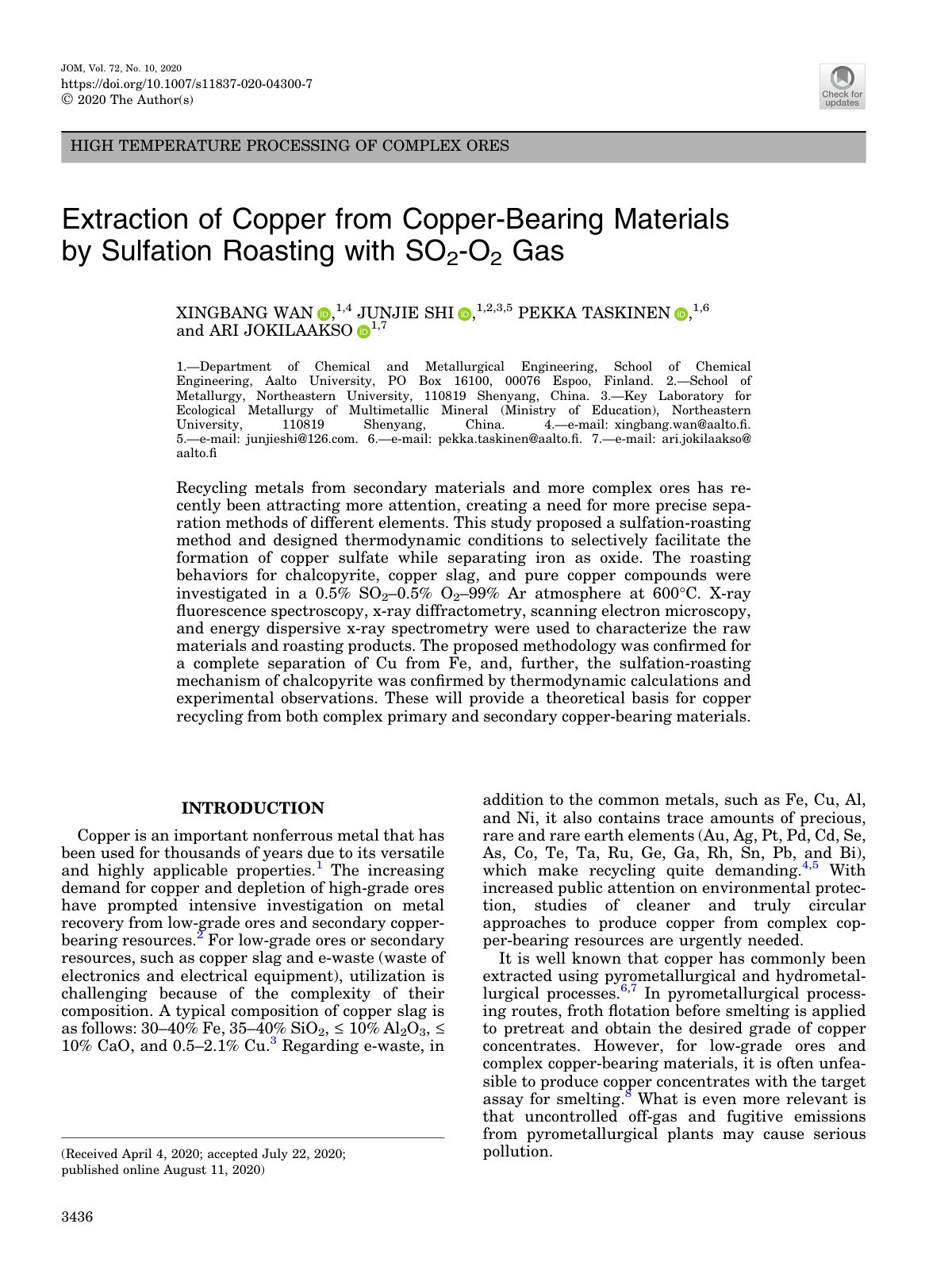 First page of Extraction of Copper from Copper Bearing