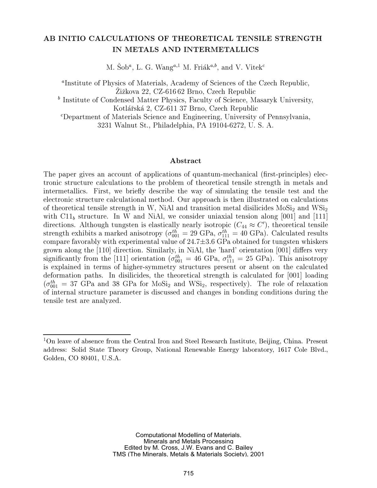 First page of AB INITIO CALCULA TIONS OF THEORETICAL TENSILE STRENGTH IN MET ALS AND INTERMET ALLICS