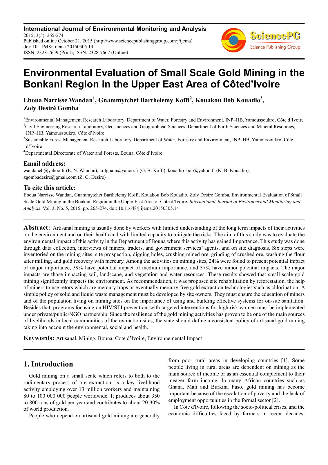 First page of Environmental Evaluation of Small Scale