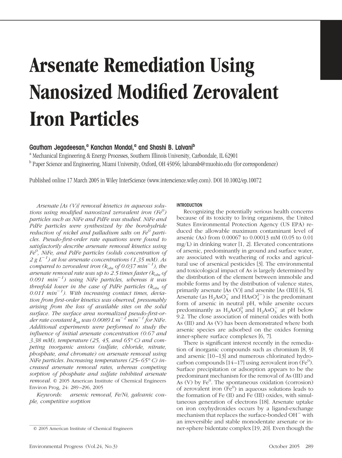 First page of Arsenate remediation using nanosized mod