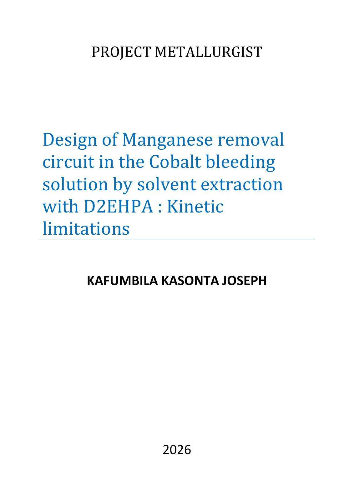 First page of Design of Manganese removal circuit in the Cobalt bleeding solution by solvent extraction with D2EHPA : Kinetic limitations