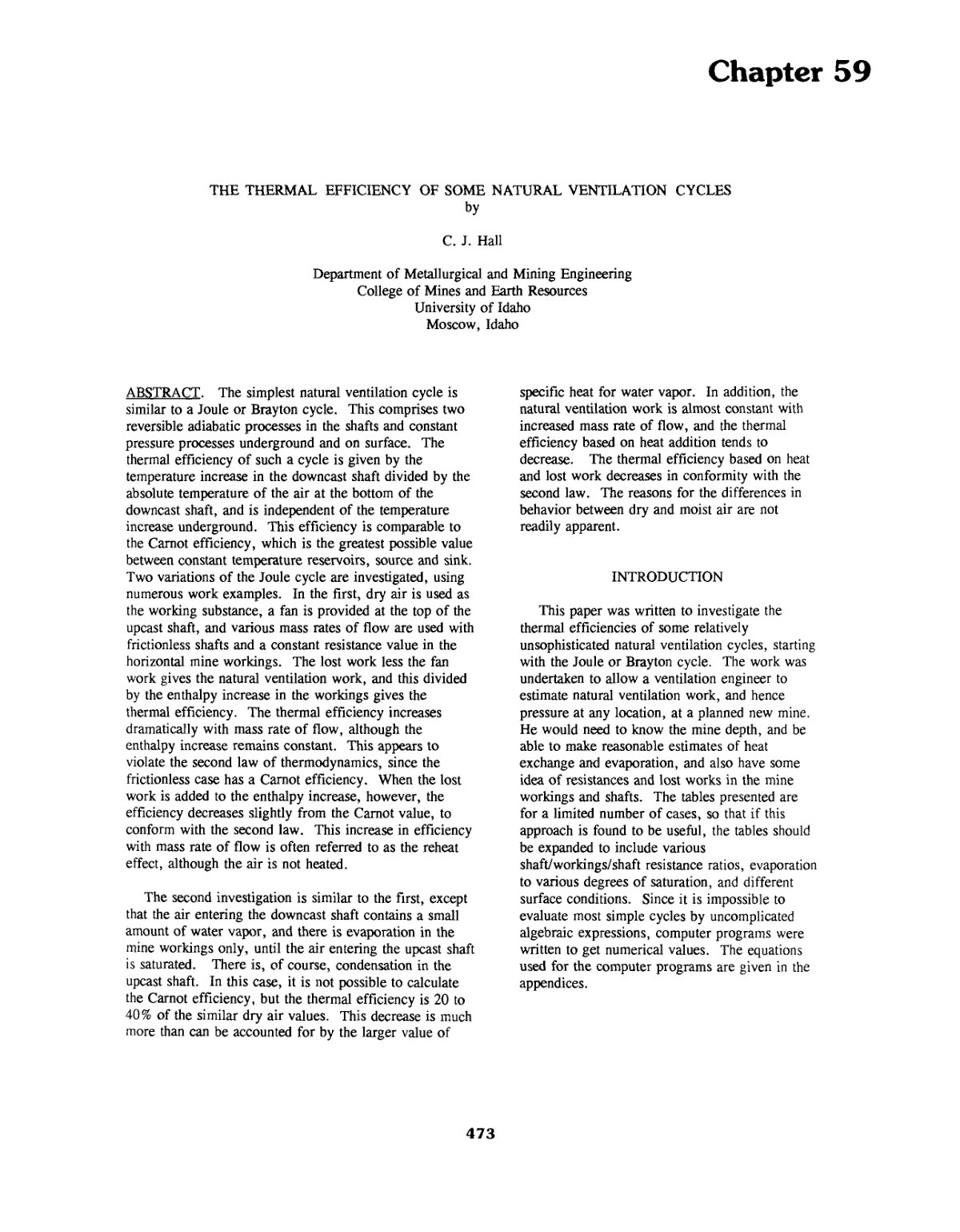 First page of The Thermal Efficiency of Some Natural Ventilation Cycles