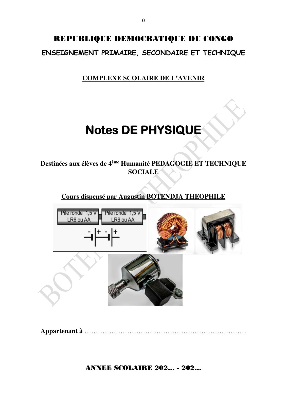 First page of 6em cours Physique 4Hp