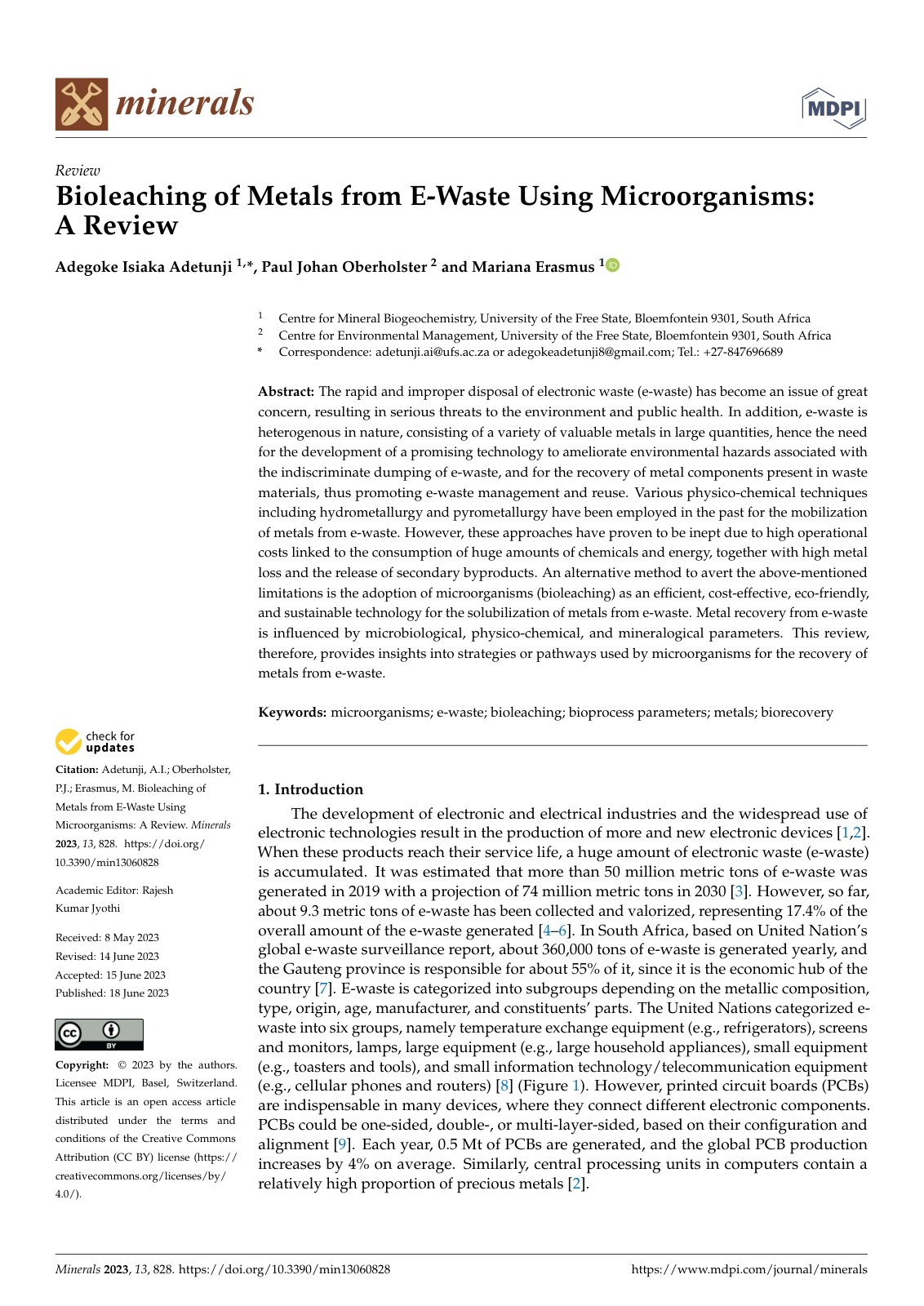 First page of Bioleaching of Metals from E Waste Using