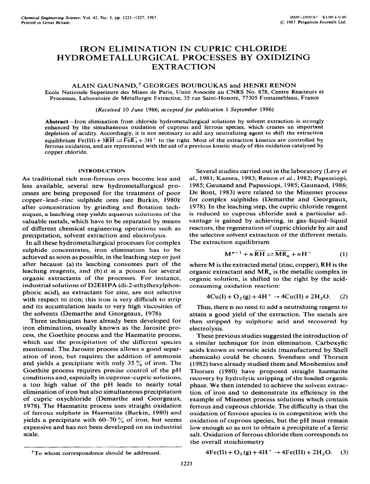 First page of Iron elimination in cupric chloride hydr