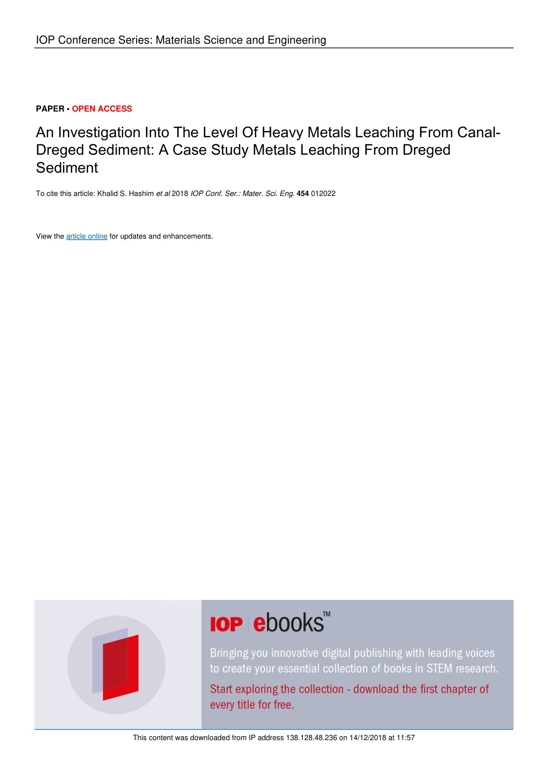 First page of An Investigation Into The Level Of Heavy