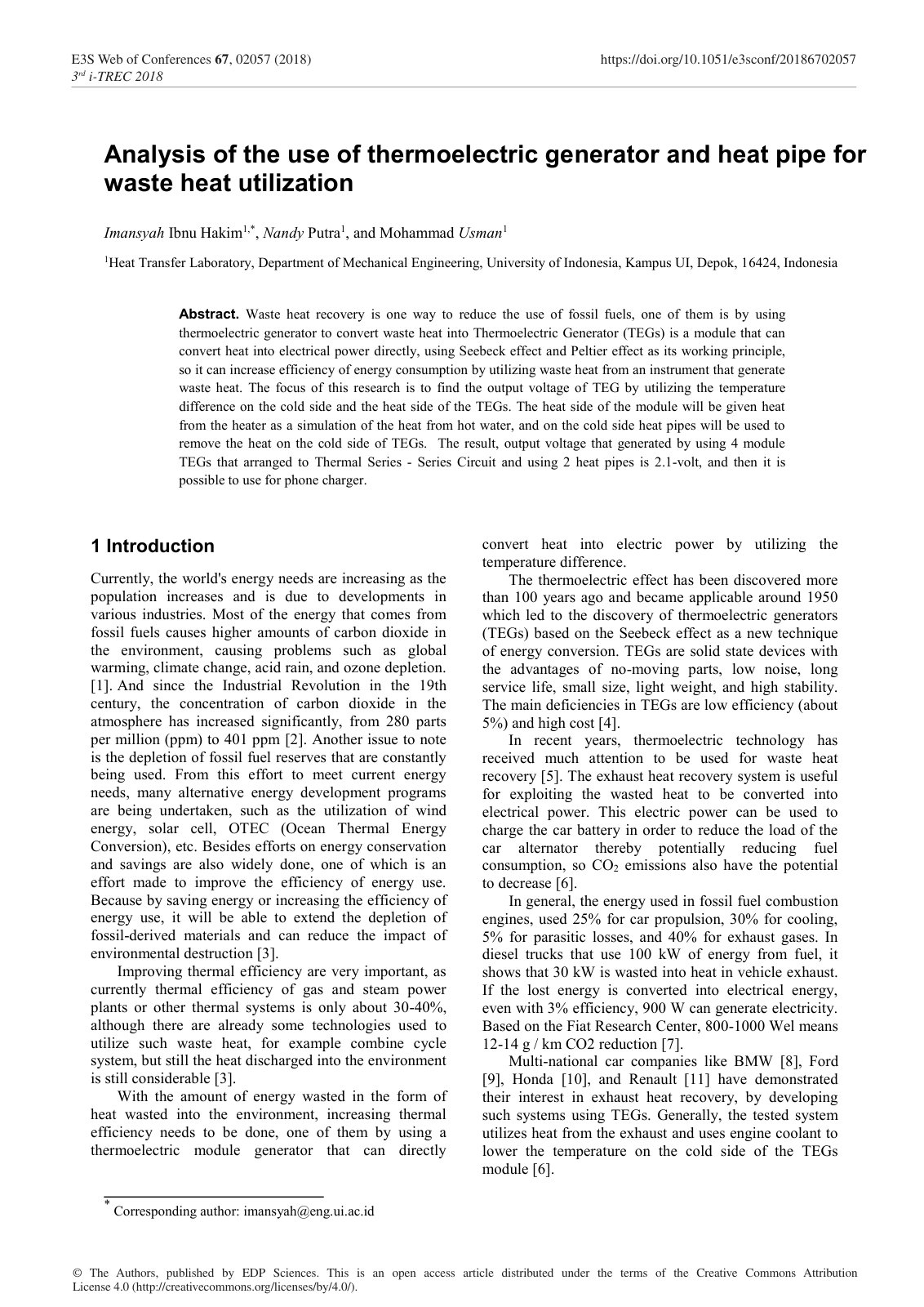 First page of Analysis of the use of thermoelectric ge
