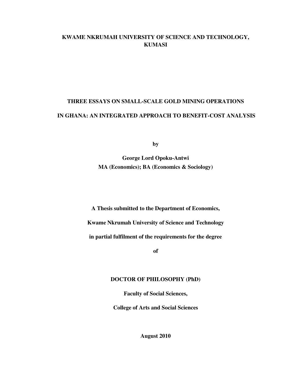 First page of KWAME NKRUMAH UNIVERSITY OF SCIENCE AND