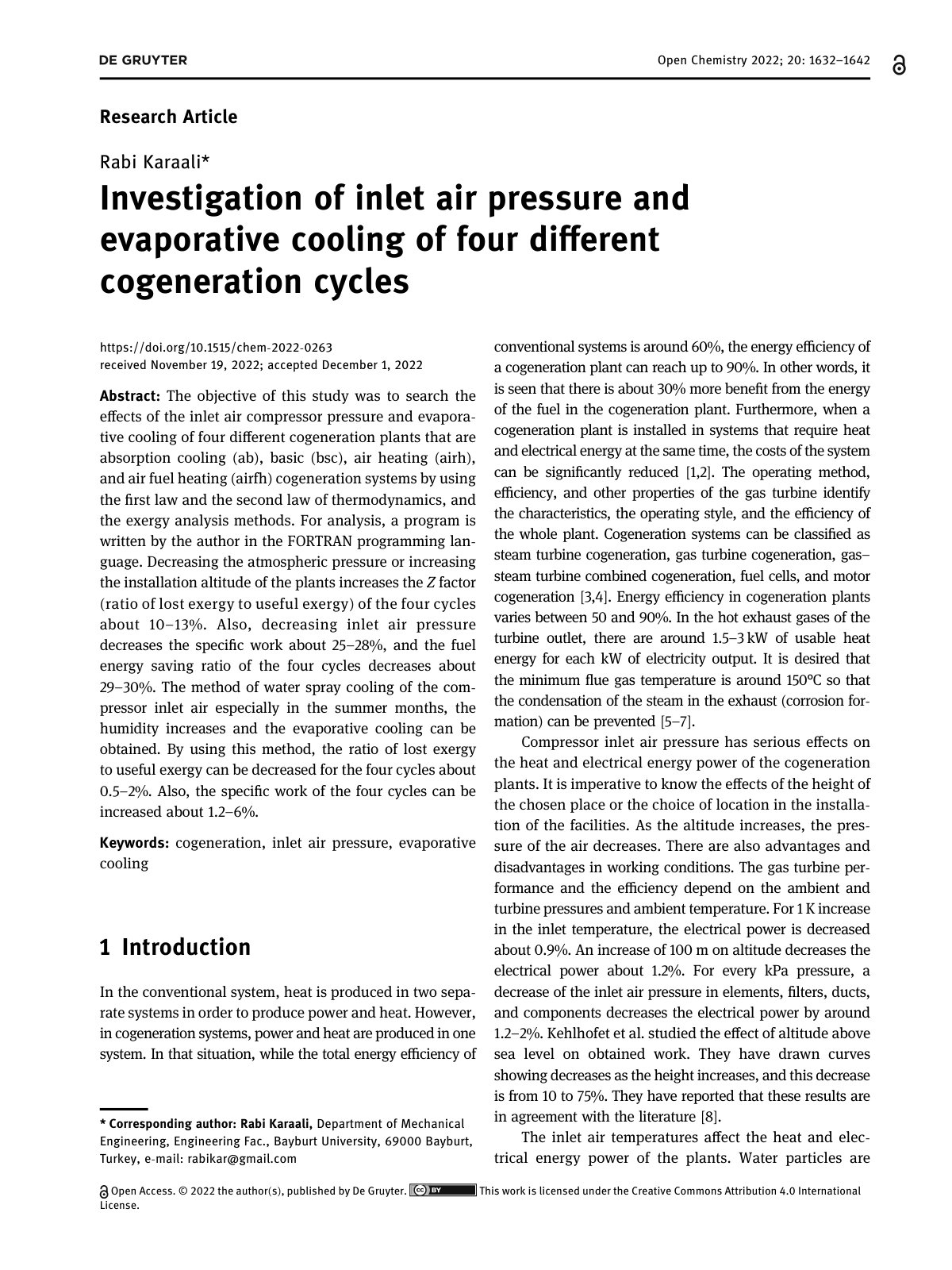 First page of Investigation of inlet air pressure and