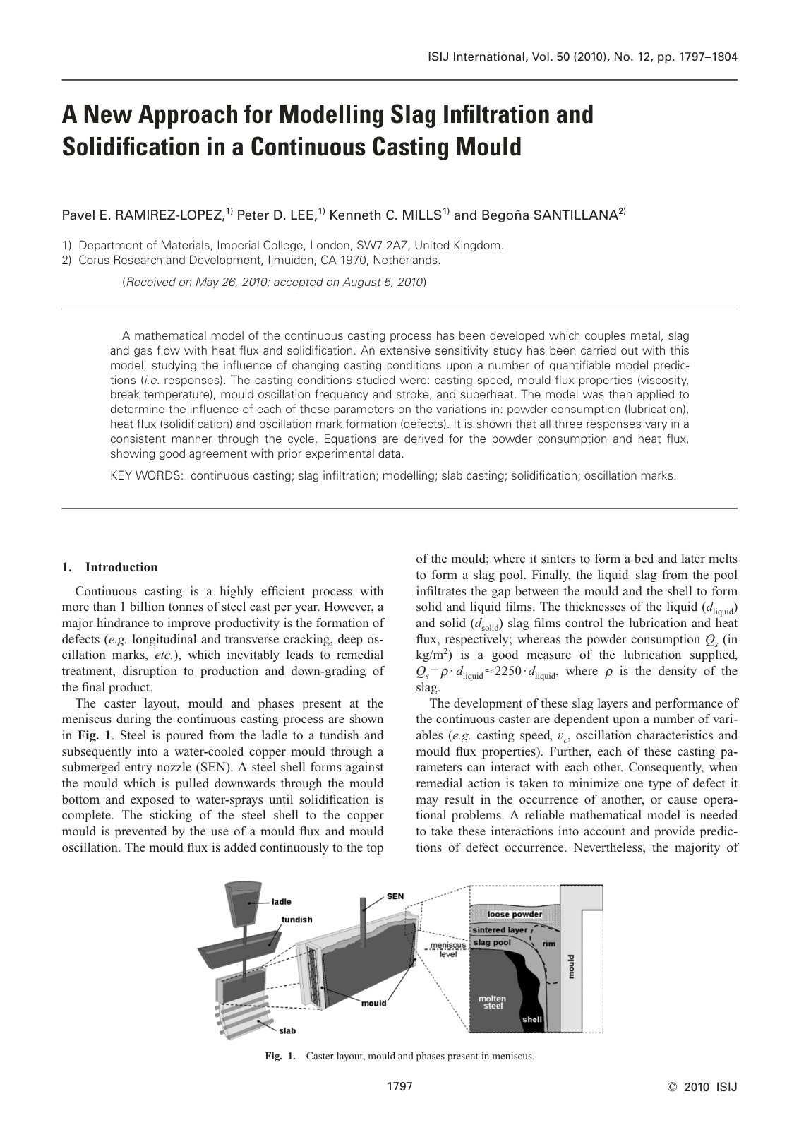 First page of A New Approach for Modelling Slag Infiltration and Solidification in a Continuous Casting Mould