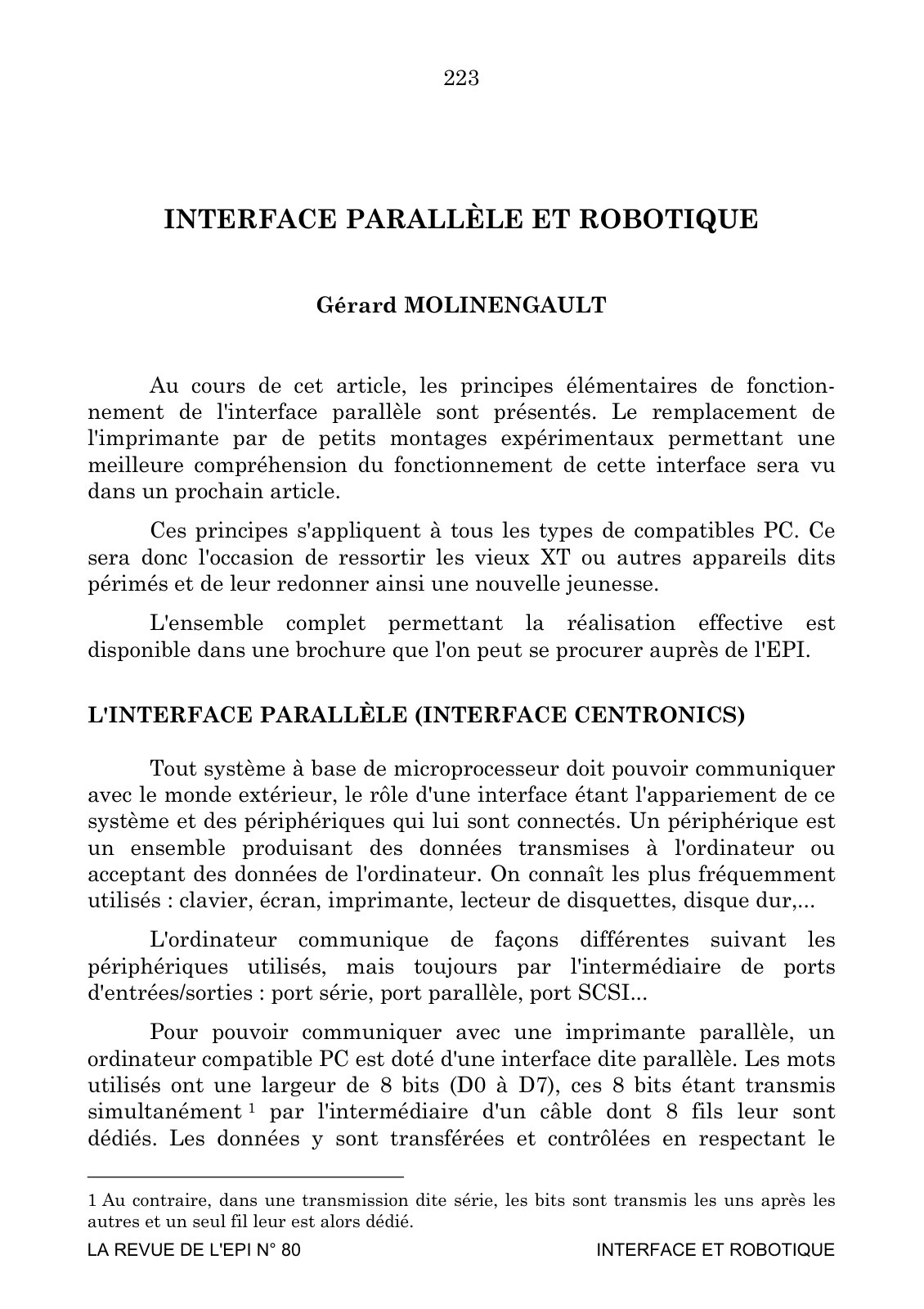 First page of INTERFACE PARALLÈLE ET ROBOTIQUE