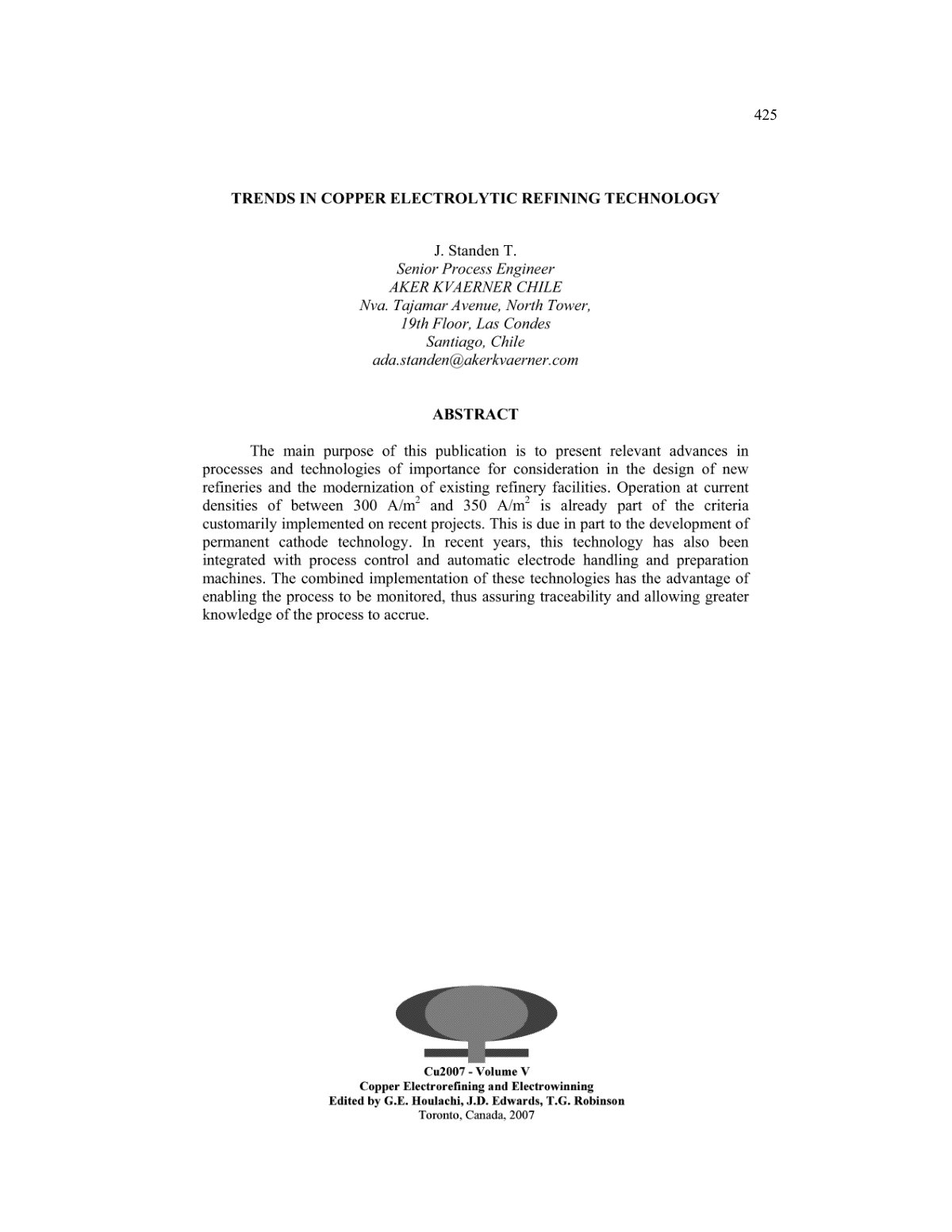 First page of TRENDS IN COPPER ELECTROLYTIC REFINING TECHNOLOGY