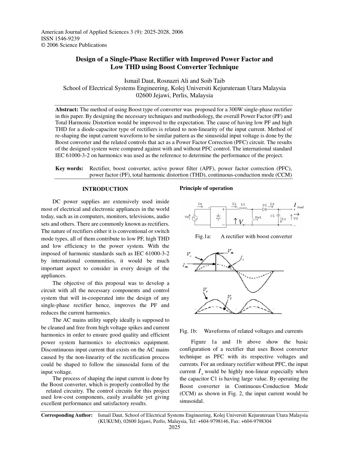 First page of Design of a Single-Phase Rectifier with Improved Power Factor and Low THD using Boost Converter Technique