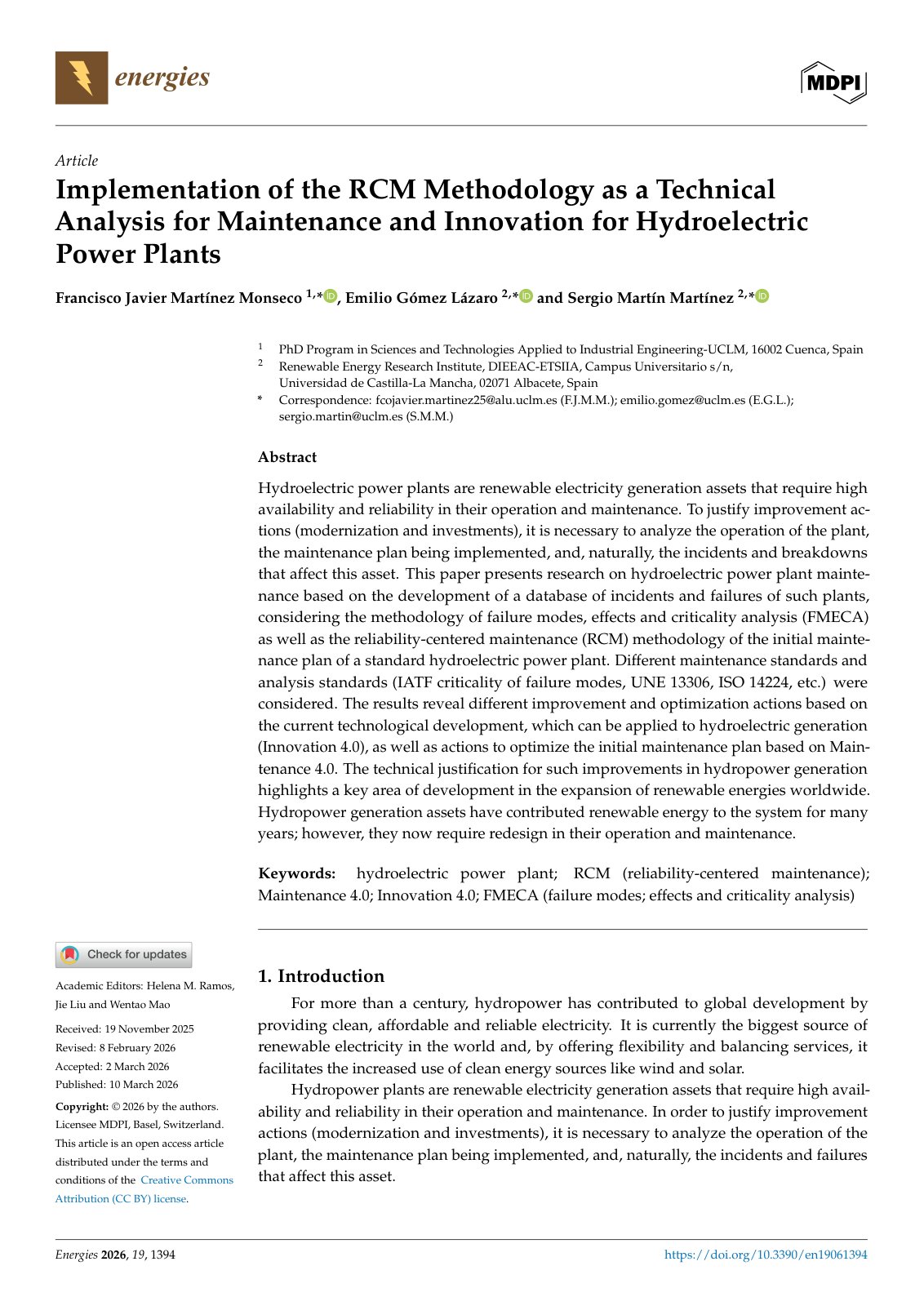 First page of Implementation of the RCM Methodology as a Technic