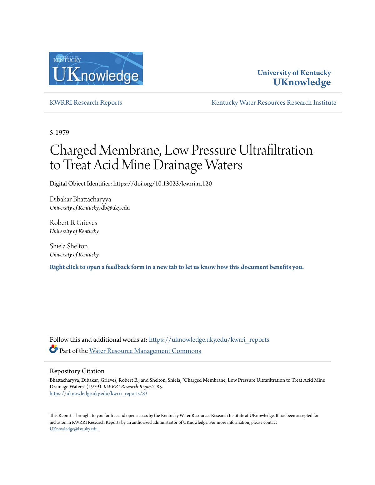First page of Charged Membrane Low Pressure Ultrafiltr