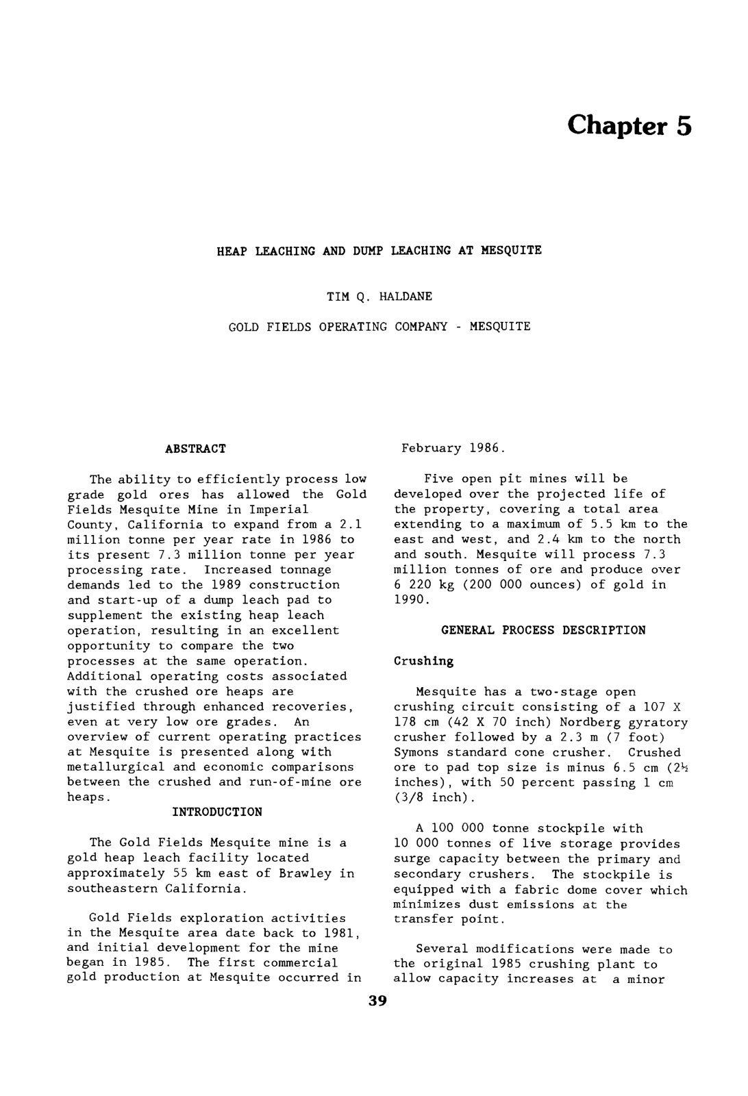 First page of HEAP LEACHING AND DUMP LEACHING AT MESQUITE
