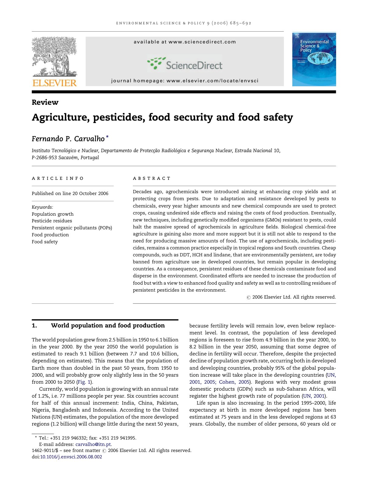 First page of Agriculture pesticides food security and