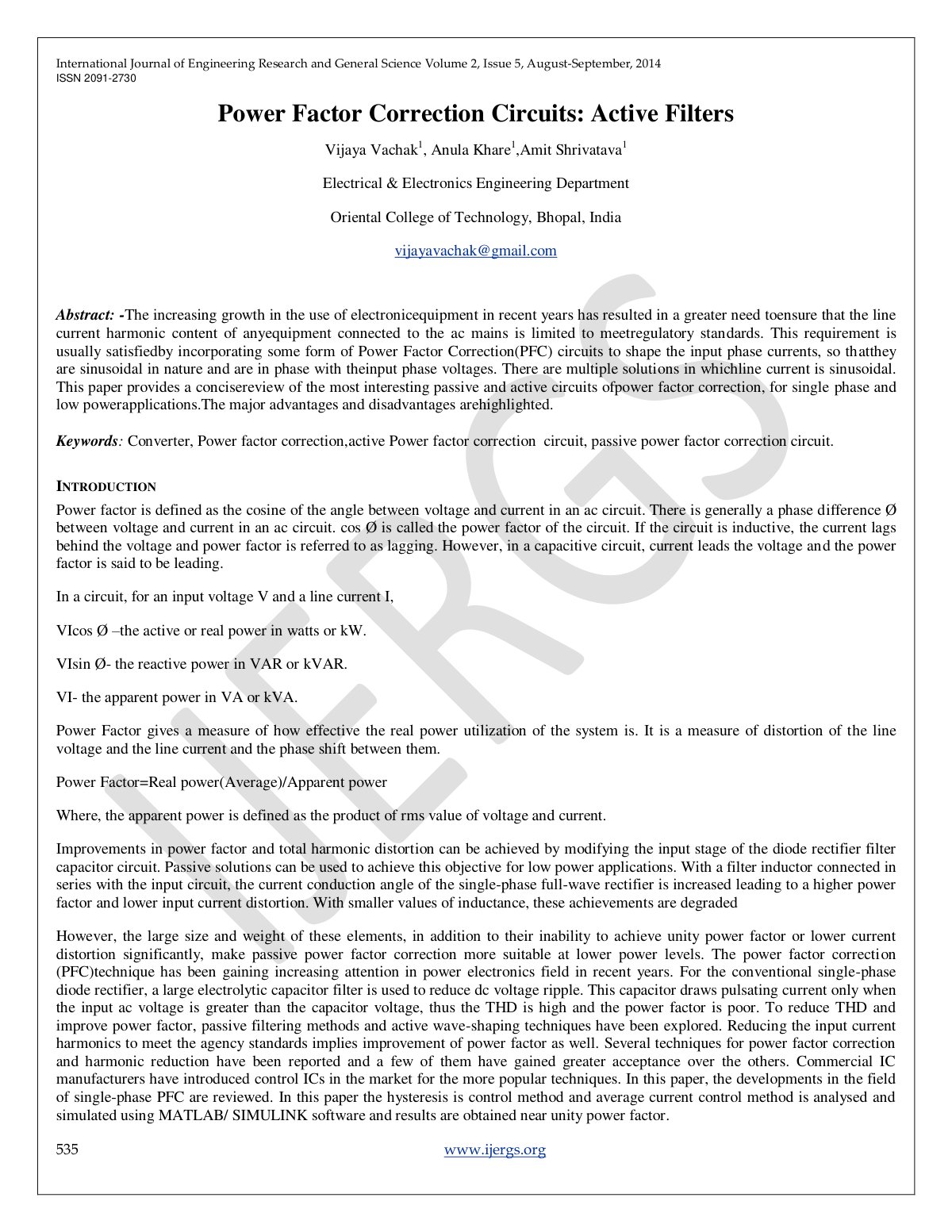 First page of Power Factor Correction Circuits Active