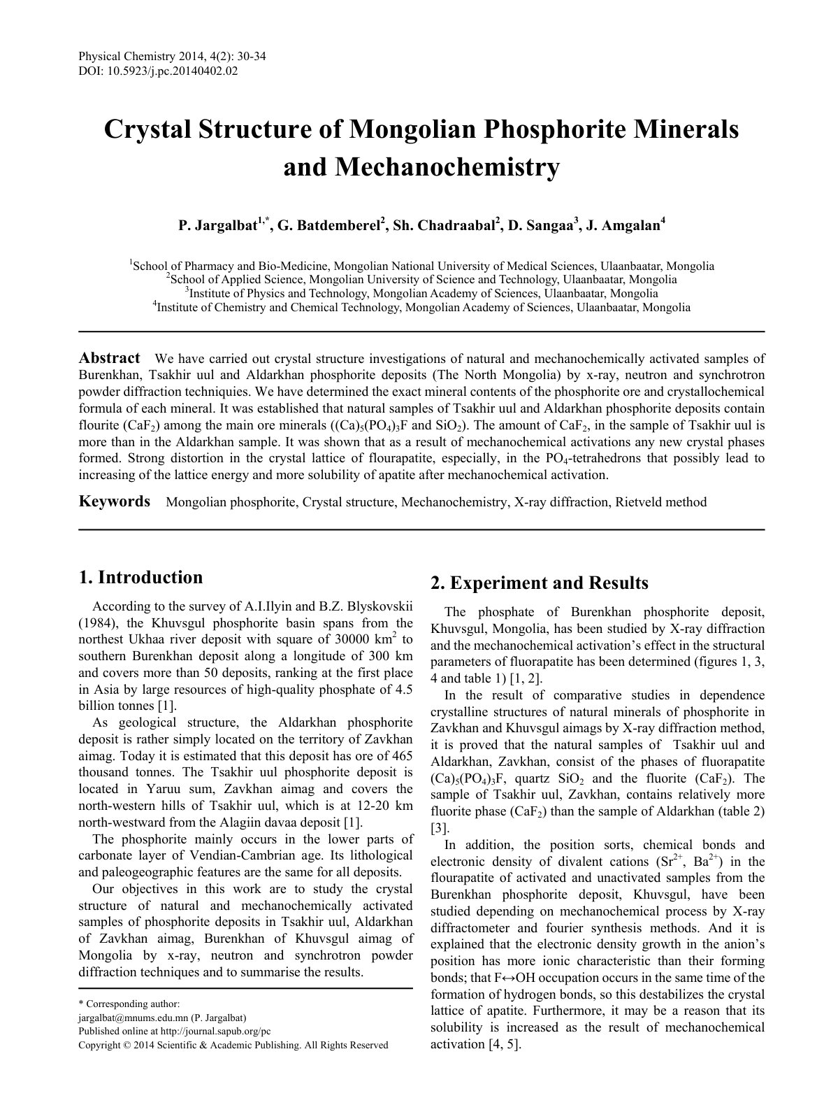 First page of Crystal Structure of Mongolian Phosphorite Minerals and Mechanochemistry