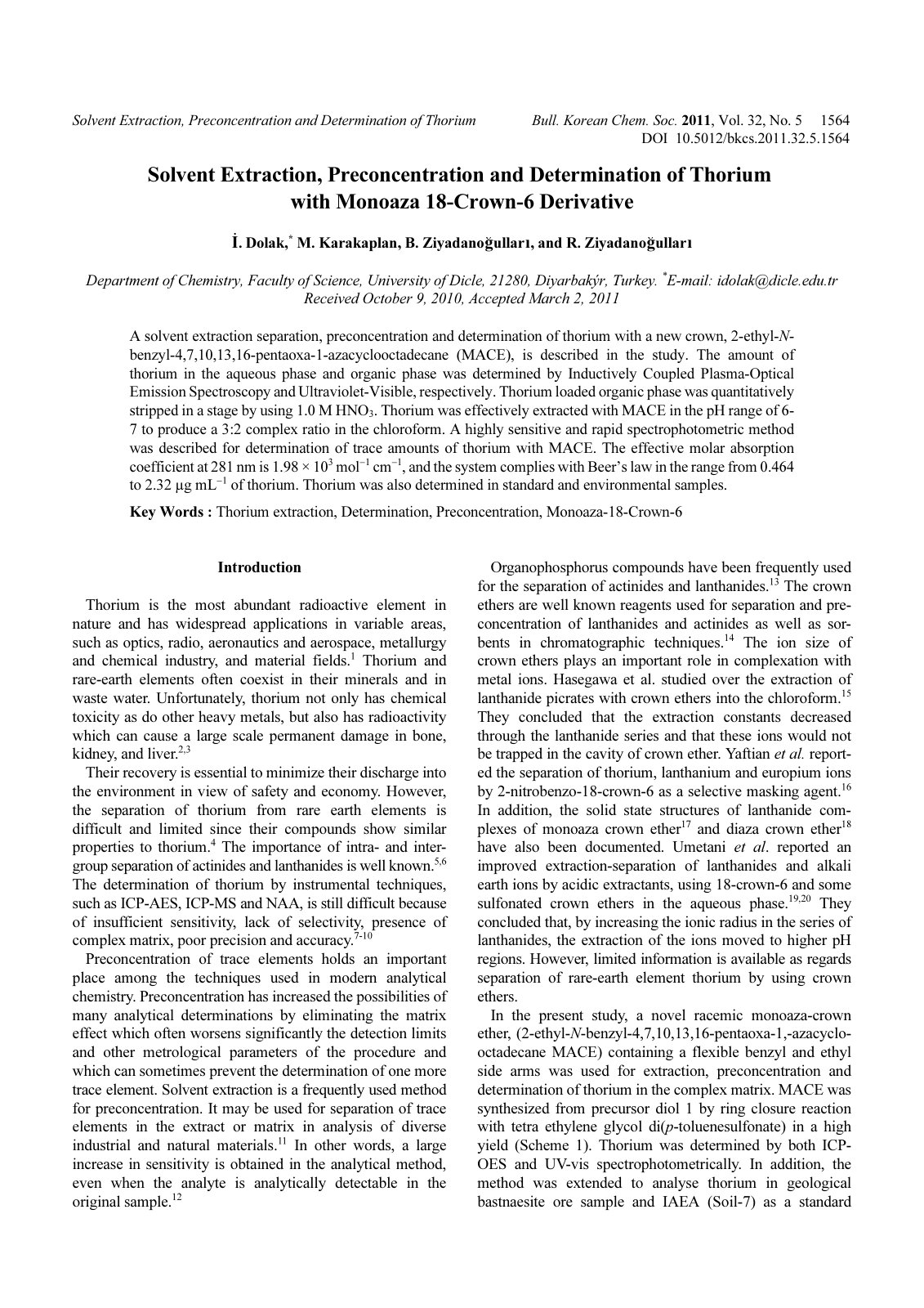 First page of Solvent Extraction Preconcentration and
